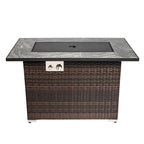 50000 BTU 43" Brown Wicker Propane Rectangular Fire Pit With Cover