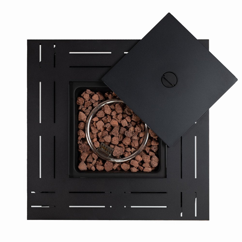 50000 BTU 28" Black Steel Propane Square Fire Pit Table With Cover