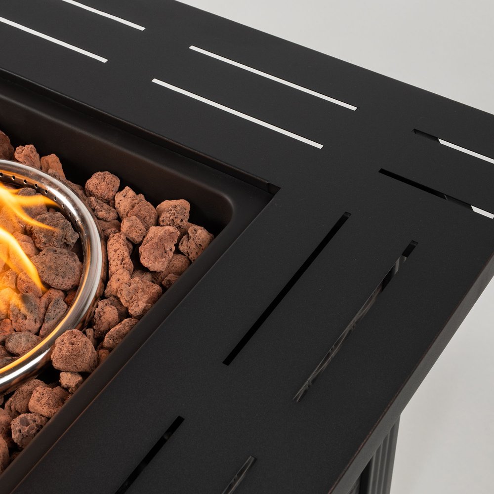 50000 BTU 28" Black Steel Propane Square Fire Pit Table With Cover