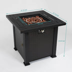 50000 BTU 28" Black Steel Propane Square Fire Pit Table With Cover