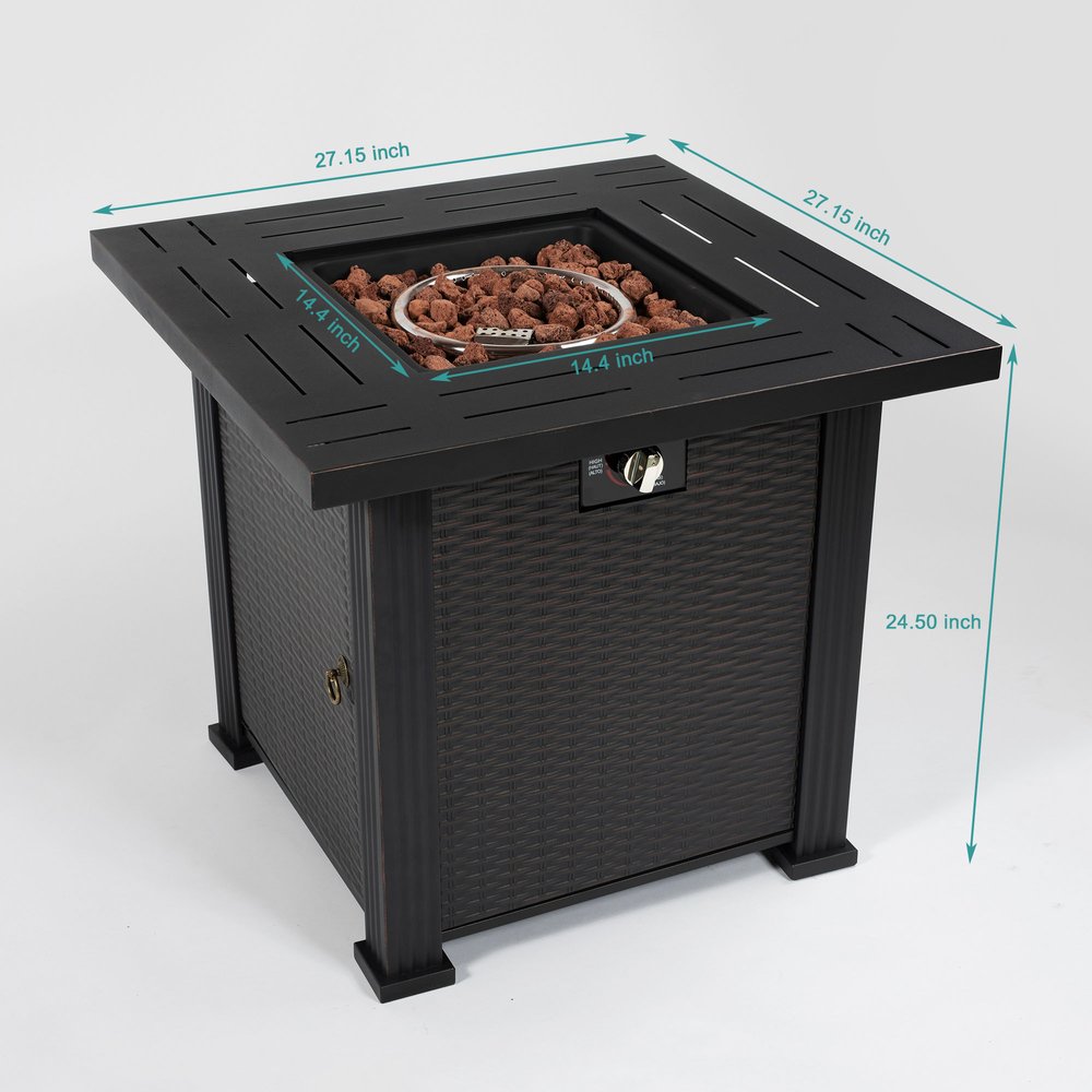 50000 BTU 28" Black Steel Propane Square Fire Pit Table With Cover