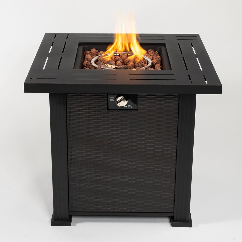 50000 BTU 28" Black Steel Propane Square Fire Pit Table With Cover