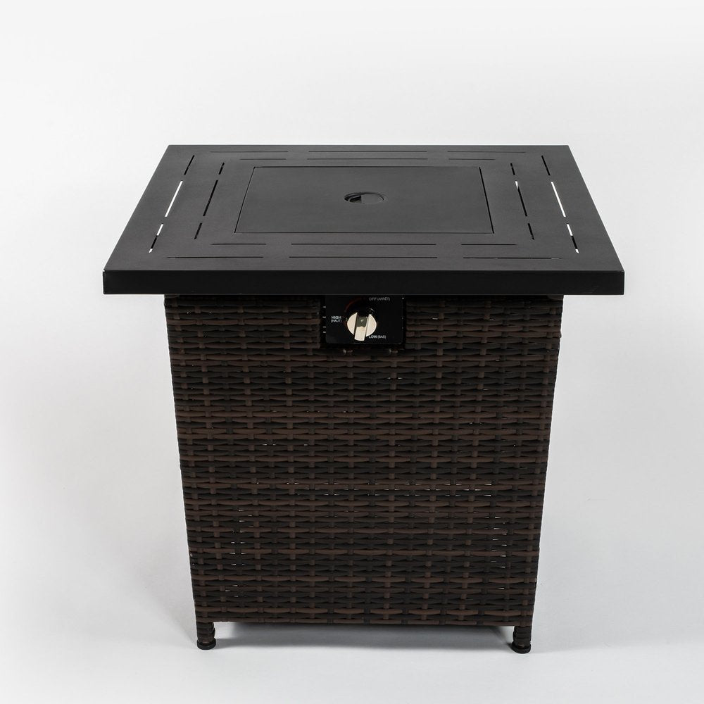 50000 BTU 28" Black Rattan Propane Square Fire Pit With Cover