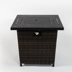 50000 BTU 28" Black Rattan Propane Square Fire Pit With Cover