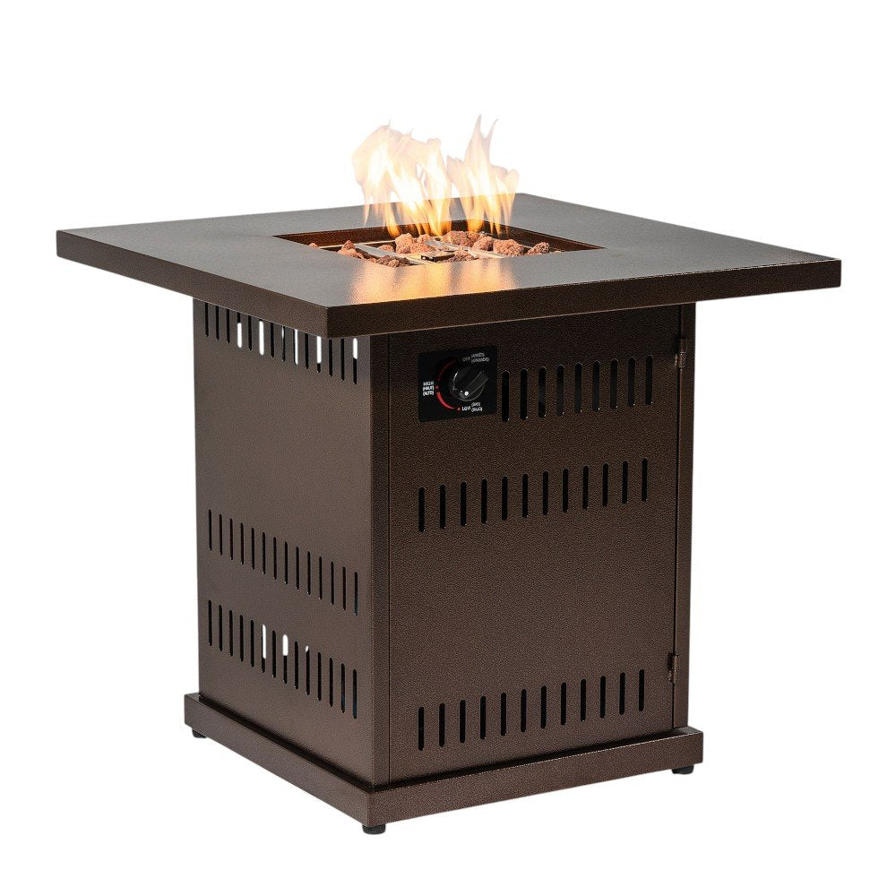 50000 BTU 27" Brown Steel Propane Square Fire Pit Table With Cover