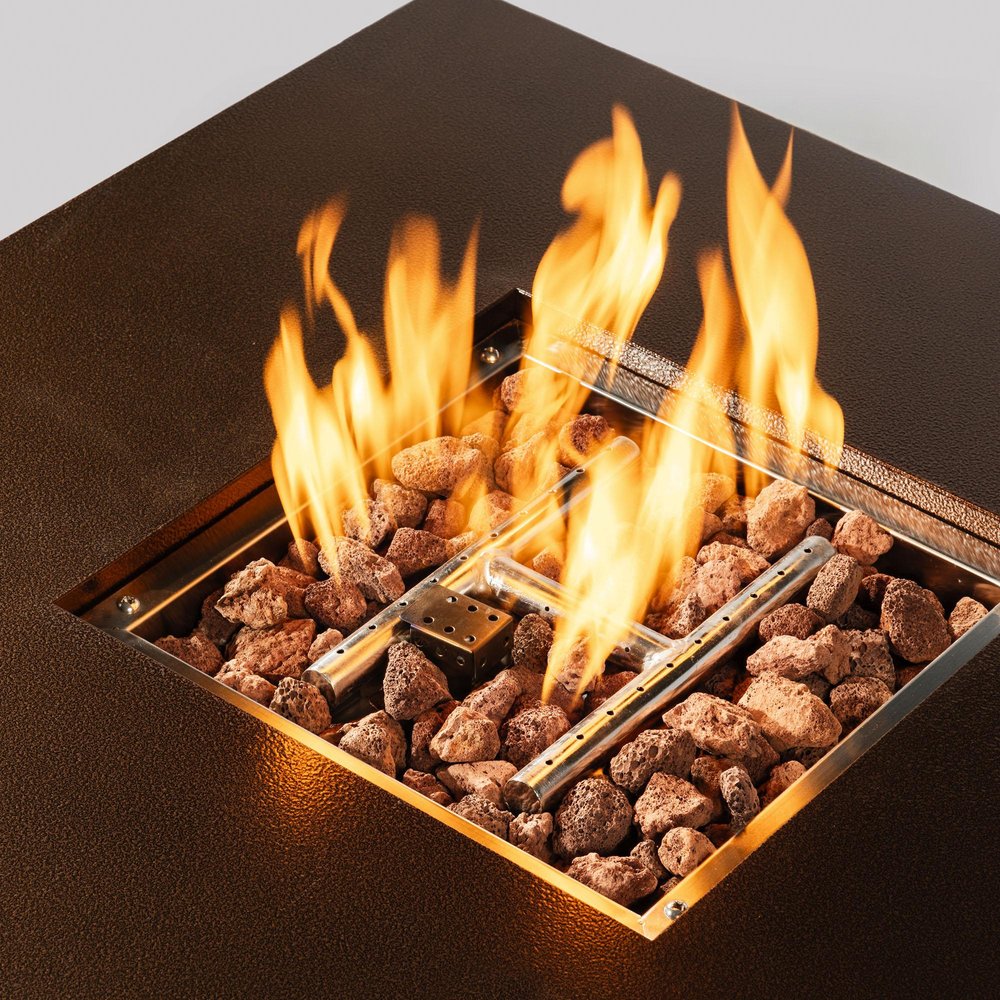 50000 BTU 27" Brown Steel Propane Square Fire Pit Table With Cover