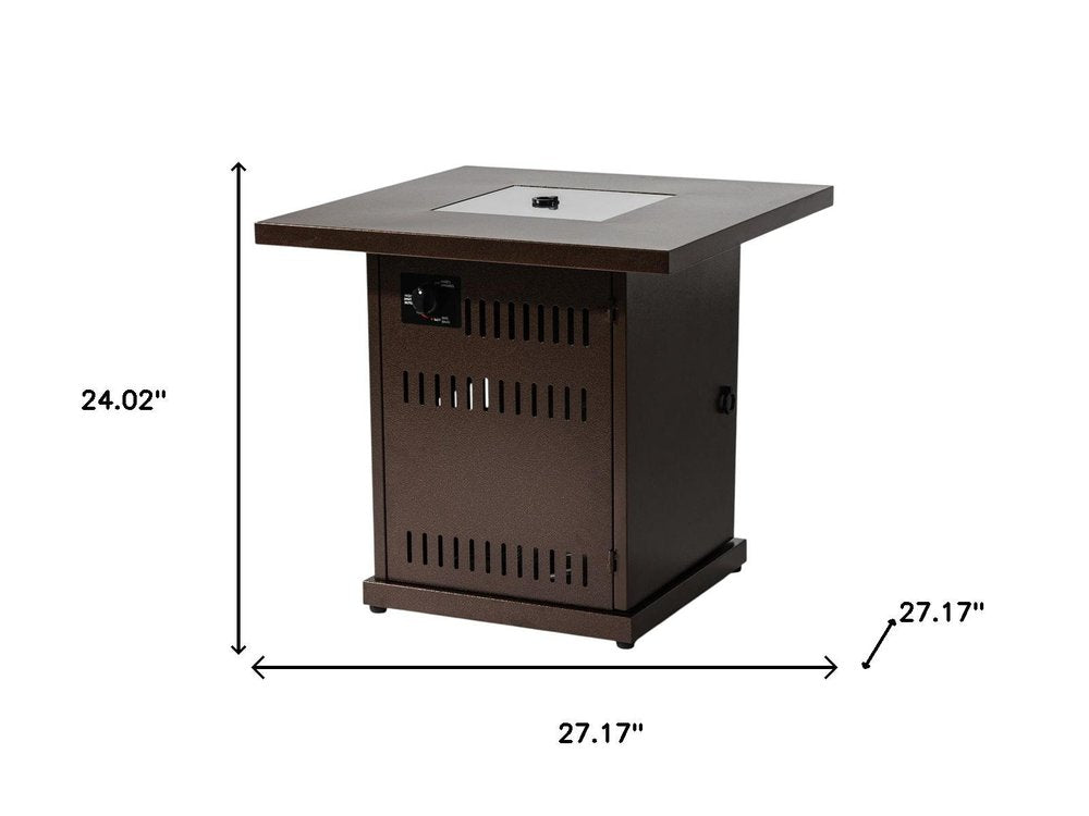50000 BTU 27" Brown Steel Propane Square Fire Pit Table With Cover