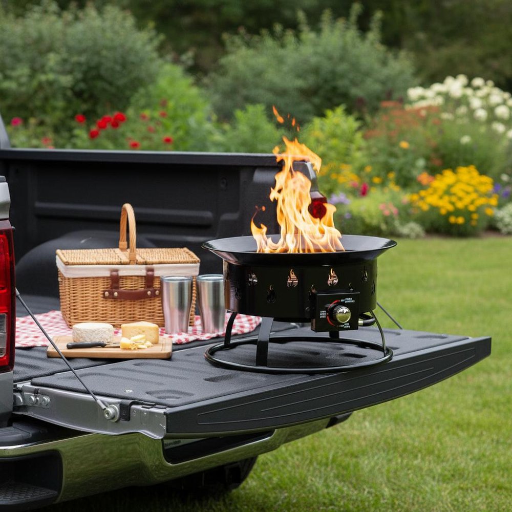 50000 BTU 19" Black Steel Propane Portable Tabletop Round Fire Pit
