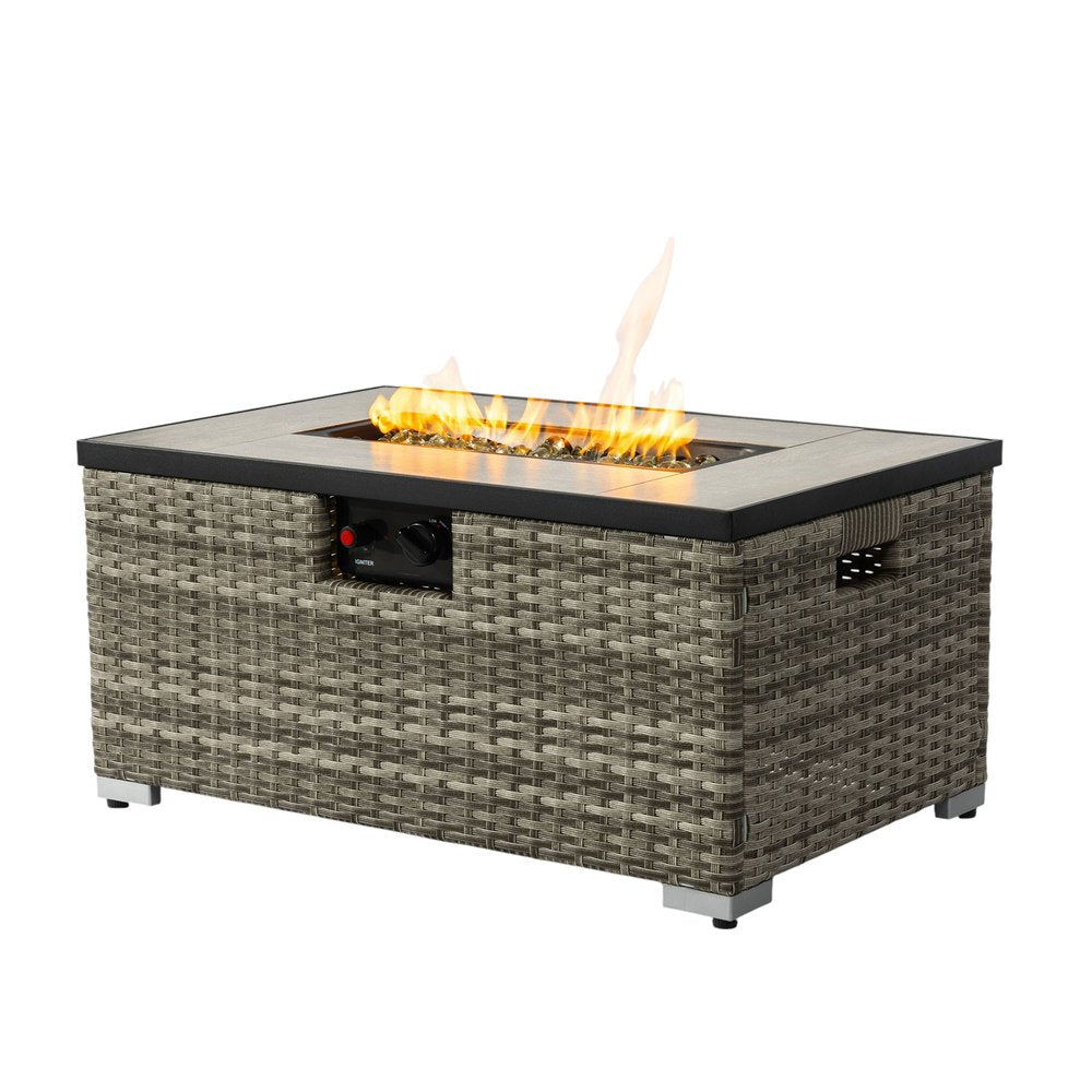 50000 BTU 32" Beige Iron Propane Rectangular Fire Pit With Cover