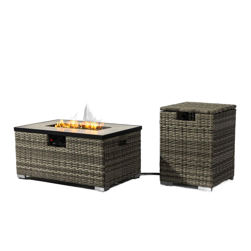 50000 BTU 32" Beige Iron Propane Rectangular Fire Pit With Cover