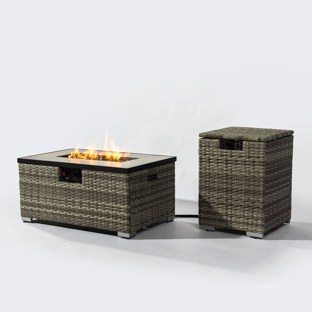 50000 BTU 32" Beige Iron Propane Rectangular Fire Pit With Cover