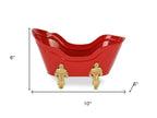 6" Red Metal Christmas Santa Hand Painted Decorative Tub