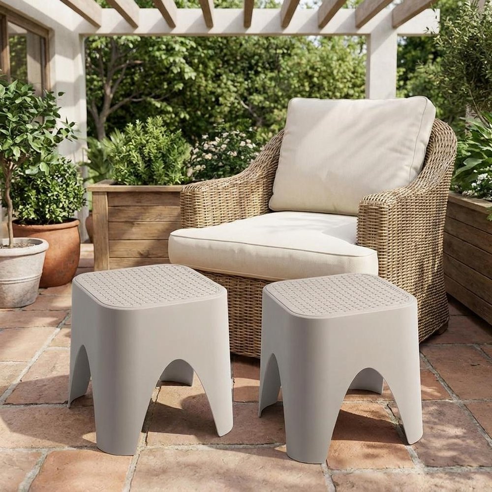 15" Plastic Outdoor Footstool Ottoman