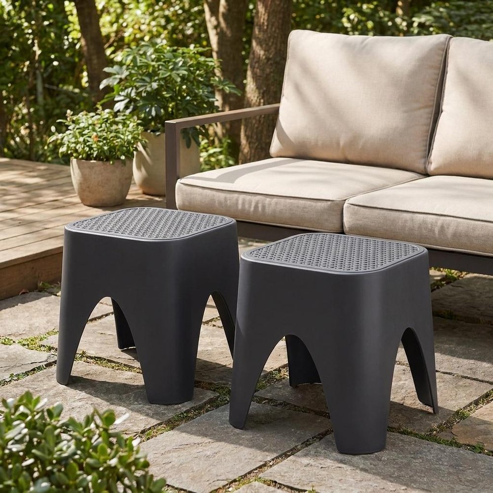 15" Plastic Outdoor Footstool Ottoman