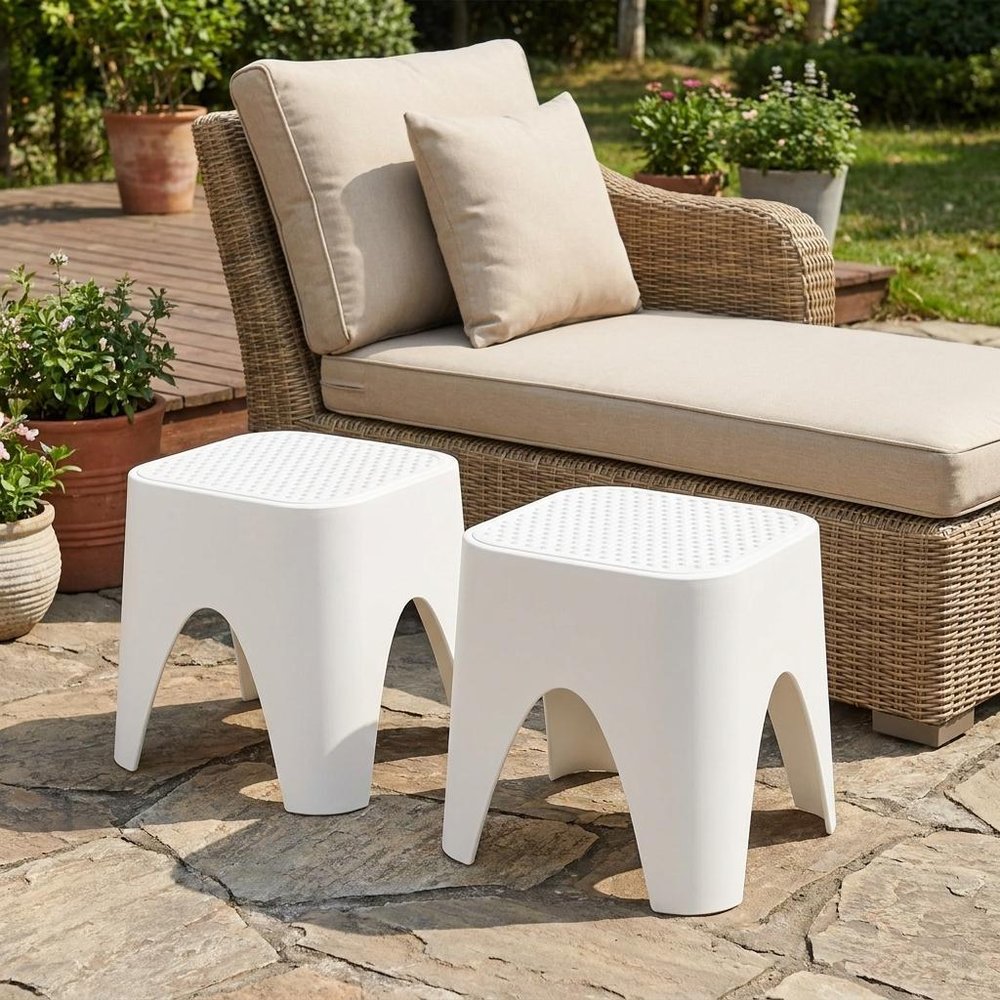 15" Plastic Outdoor Footstool Ottoman