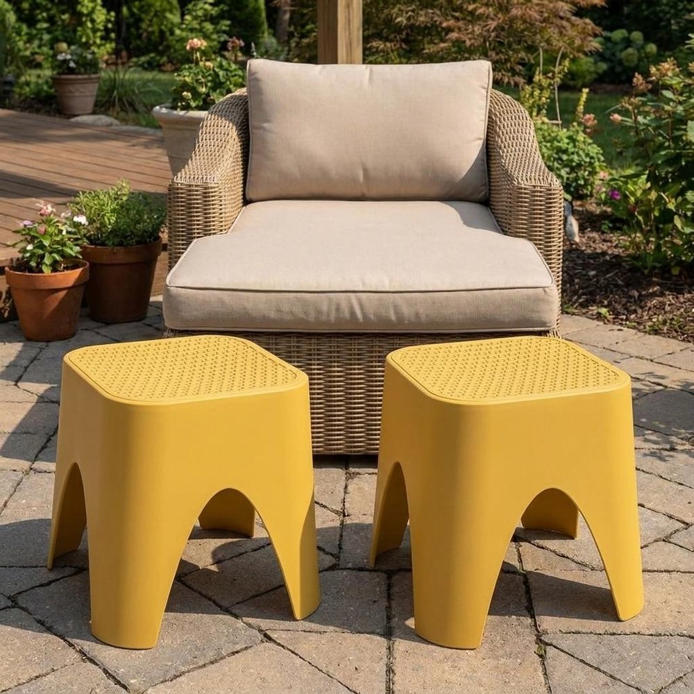 15" Plastic Outdoor Footstool Ottoman