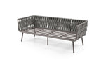 Four Piece Gray and Taupe Metal Upholstered Cushions Sofa Seating Group With Table