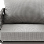 Four Piece Gray and Taupe Metal Upholstered Cushions Sofa Seating Group With Table