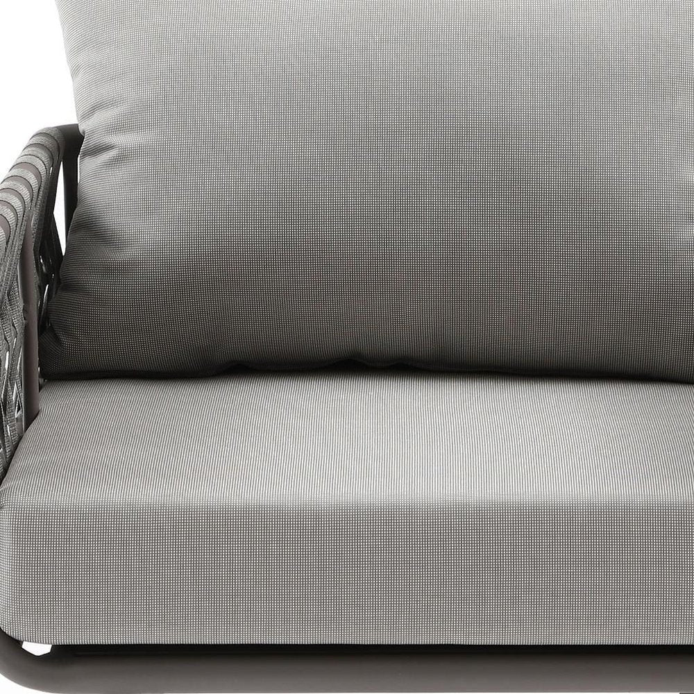 Four Piece Gray and Taupe Metal Upholstered Cushions Sofa Seating Group With Table