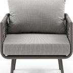 Four Piece Gray and Taupe Metal Upholstered Cushions Sofa Seating Group With Table