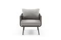 Four Piece Gray and Taupe Metal Upholstered Cushions Sofa Seating Group With Table