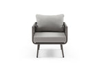 Four Piece Gray and Taupe Metal Upholstered Cushions Sofa Seating Group With Table