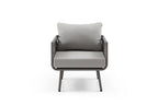 Four Piece Gray and Taupe Metal Upholstered Cushions Sofa Seating Group With Table