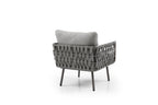 Four Piece Gray and Taupe Metal Upholstered Cushions Sofa Seating Group With Table