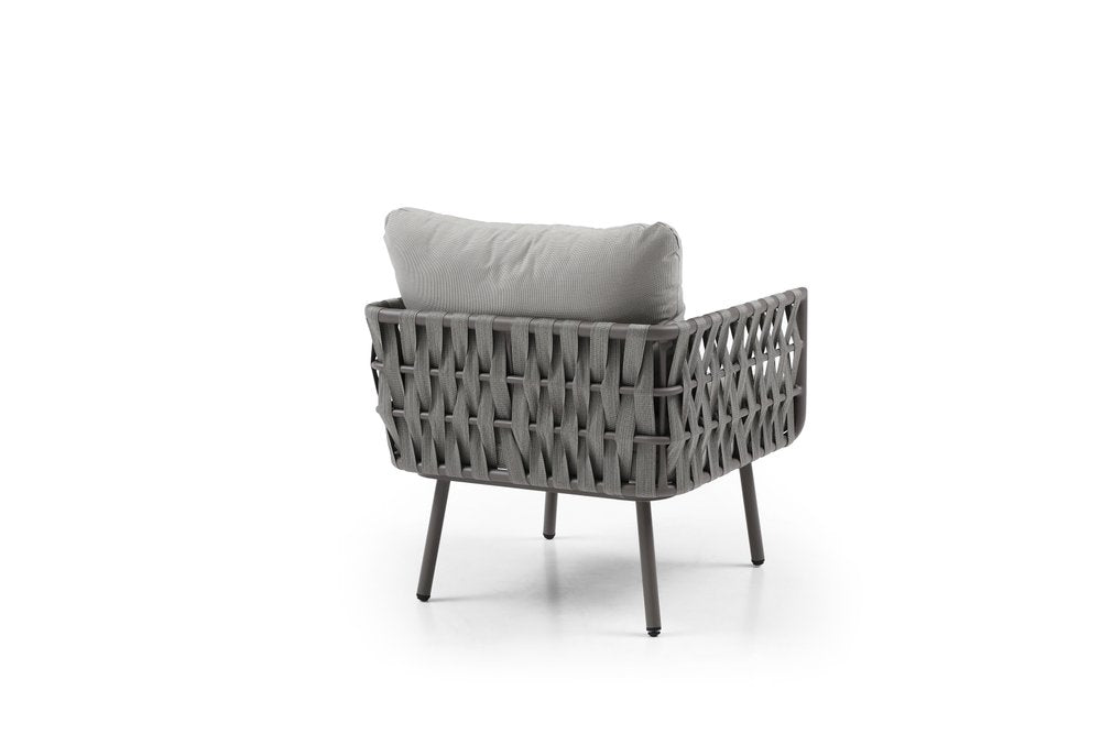 Four Piece Gray and Taupe Metal Upholstered Cushions Sofa Seating Group With Table