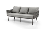 Four Piece Gray and Taupe Metal Upholstered Cushions Sofa Seating Group With Table