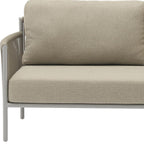 Four Piece Light Gray and Taupe Metal Upholstered Cushions Sofa Seating Group With Table
