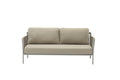 Four Piece Light Gray and Taupe Metal Upholstered Cushions Sofa Seating Group With Table