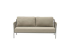 Four Piece Light Gray and Taupe Metal Upholstered Cushions Sofa Seating Group With Table
