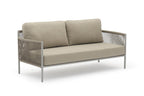Four Piece Light Gray and Taupe Metal Upholstered Cushions Sofa Seating Group With Table