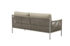 Four Piece Light Gray and Taupe Metal Upholstered Cushions Sofa Seating Group With Table