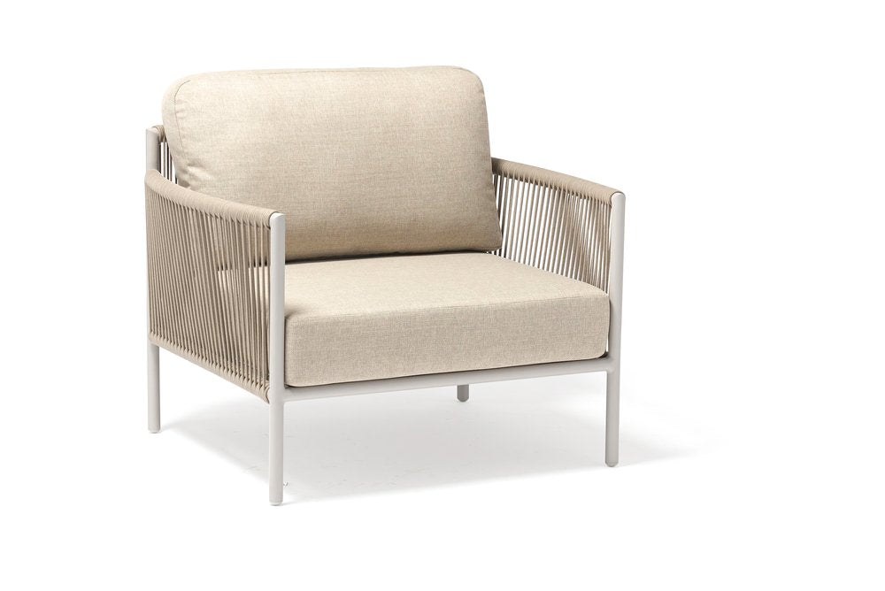Four Piece Light Gray and Taupe Metal Upholstered Cushions Sofa Seating Group With Table