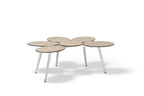 Four Piece Light Gray and Taupe Metal Upholstered Cushions Sofa Seating Group With Table