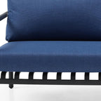 Four Piece Dark Gray and Blue Metal Upholstered Cushions Sofa Seating Group With Table