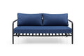 Four Piece Dark Gray and Blue Metal Upholstered Cushions Sofa Seating Group With Table
