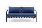 Four Piece Dark Gray and Blue Metal Upholstered Cushions Sofa Seating Group With Table