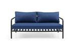 Four Piece Dark Gray and Blue Metal Upholstered Cushions Sofa Seating Group With Table