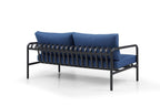 Four Piece Dark Gray and Blue Metal Upholstered Cushions Sofa Seating Group With Table