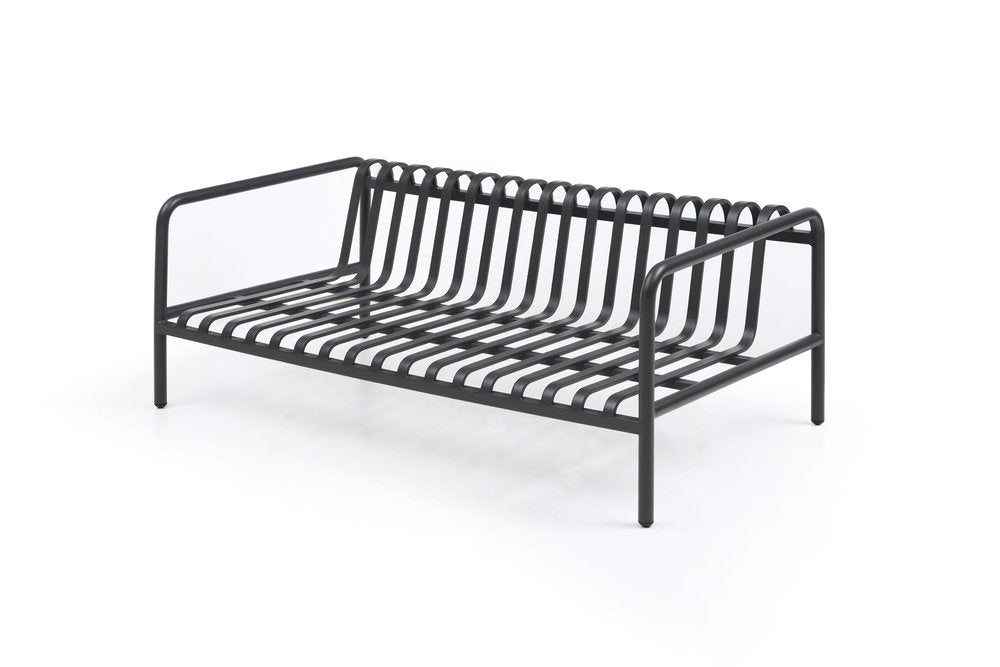 Four Piece Dark Gray and Blue Metal Upholstered Cushions Sofa Seating Group With Table