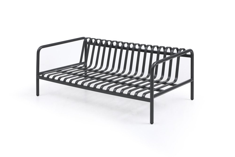 Four Piece Dark Gray and Blue Metal Upholstered Cushions Sofa Seating Group With Table
