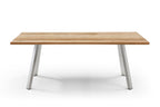 79" Natural and Silver Solid Wood and Stainless Steel Outdoor Dining Table