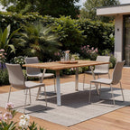 79" Natural and Silver Solid Wood and Stainless Steel Outdoor Dining Table