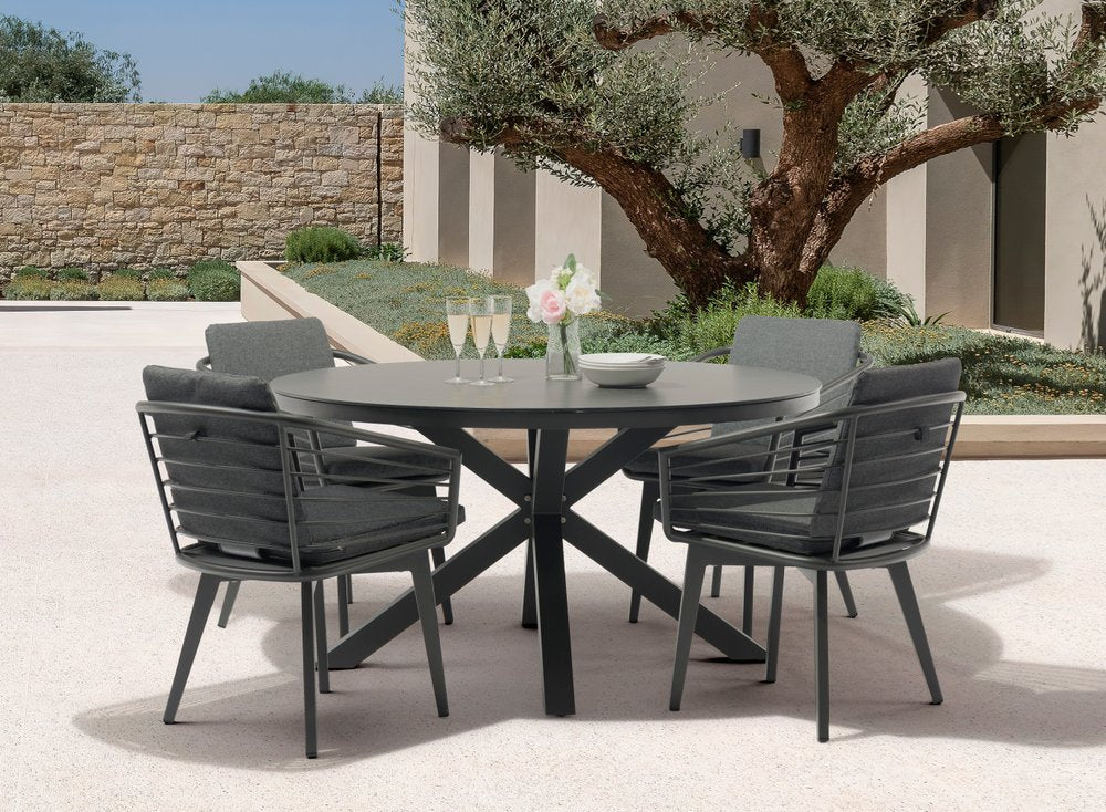 55" Dark Gray Ceramic Glass and Aluminum Round Outdoor Dining Table