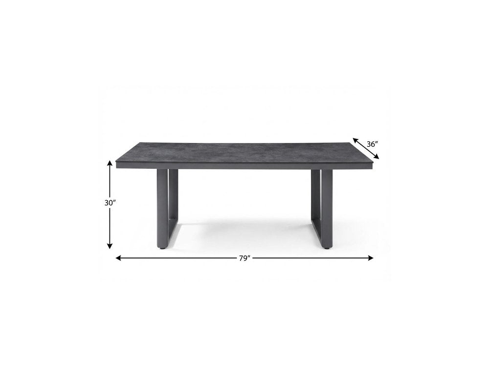 79" Dark Gray Ceramic Steel and Aluminum Outdoor Dining Table