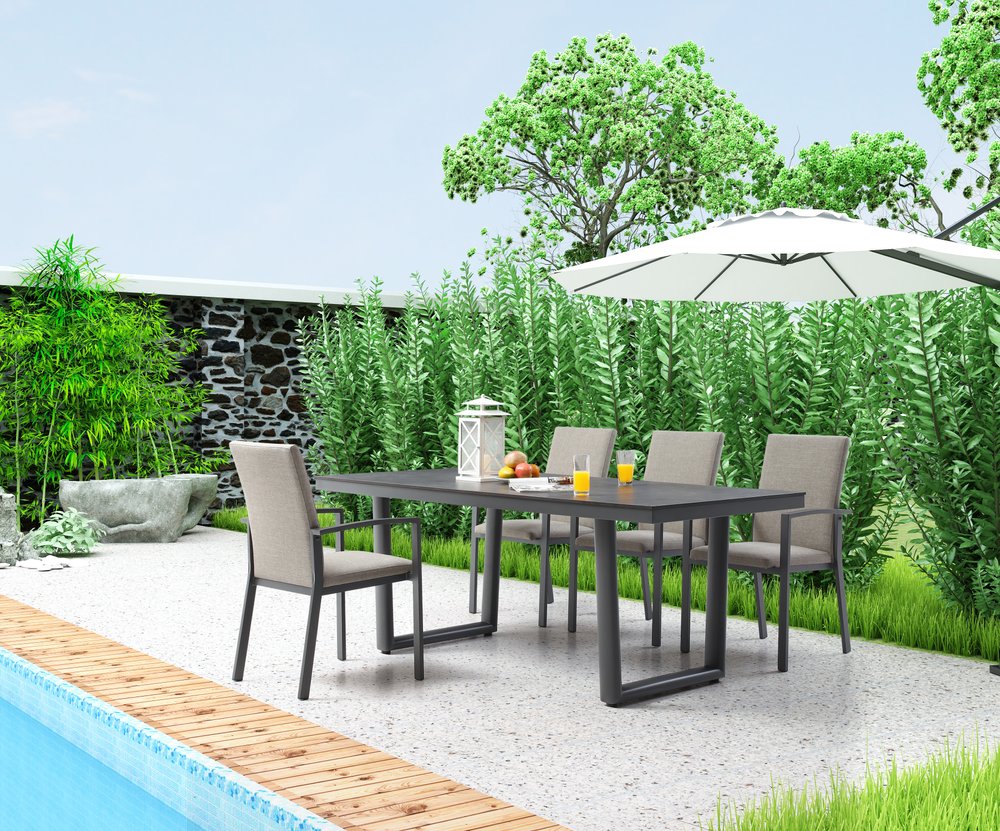 79" Dark Gray Ceramic Steel and Aluminum Outdoor Dining Table