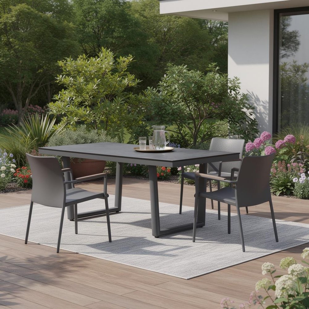 79" Dark Gray Ceramic Steel and Aluminum Outdoor Dining Table